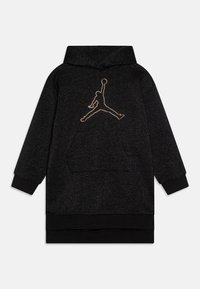 Čierna mikina s kapucňou a predným vreckom, s zlatým logom "Jumpman". Mäkko látka s voľným strihom a pružnými manžetami.