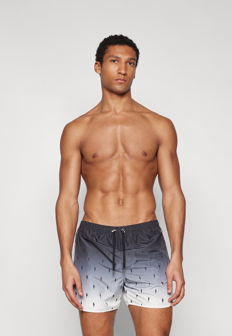 Neil Barrett SCREEN PRINT ALL OVER BOLT SWIM - Short de bain - black/white