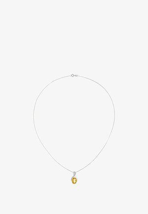 Collier en argent avec une chaîne délicate ornée d'un pendentif en forme de pierre précieuse ovale jaune, fixé par un design discret en torsade et une fermeture à fermoir.