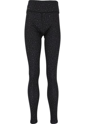 Svarta leggings med ett subtilt leopardmönster, hög midja och stretchigt material för komfort och rörlighet.