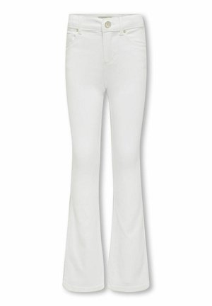 Witte flared jeans gemaakt van een katoenmix stof, met een knoopsluiting, voorzakken en een gladde textuur.