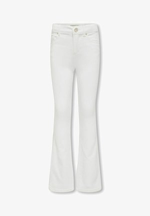Witte flared jeans gemaakt van een katoenmix stof, met een knoopsluiting, voorzakken en een gladde textuur.