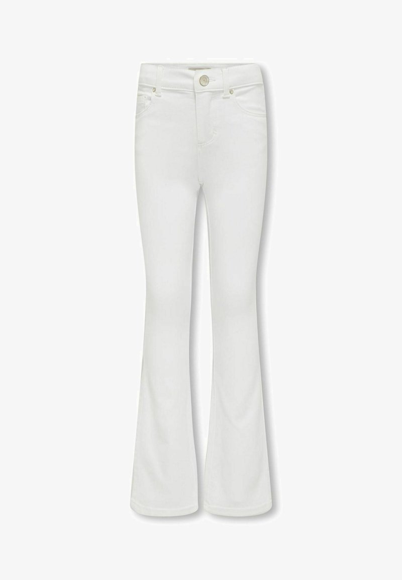 Witte flared jeans gemaakt van een katoenmix stof, met een knoopsluiting, voorzakken en een gladde textuur.