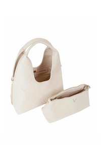 Borsa bianca testurizzata in similpelle, con un ampio scomparto principale dal design arrotondato e una piccola pochette coordinata.