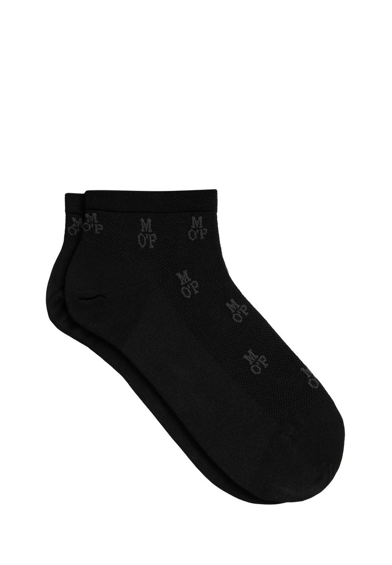 Schwarze Knöchelsocken mit strukturiertem Muster und dezentem "MOP"-Logo. Hergestellt aus weichem, elastischem Material für Komfort und Passform.