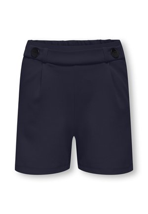 Pantaloncini blu navy con fascia elastica in vita, due bottoni neri sul davanti e un design semplice e sartoriale.