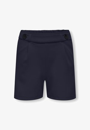 Pantaloncini blu navy con fascia elastica in vita, due bottoni neri sul davanti e un design semplice e sartoriale.