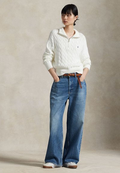 Polo Ralph Lauren CABLE-KNIT COTTON QUARTER-ZIP SWEATER - Πουλόβερ - white