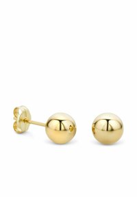 Pendientes de botón de color dorado con un diseño suave y redondeado, acabado brillante y un cierre tipo mariposa para asegurar un ajuste seguro.