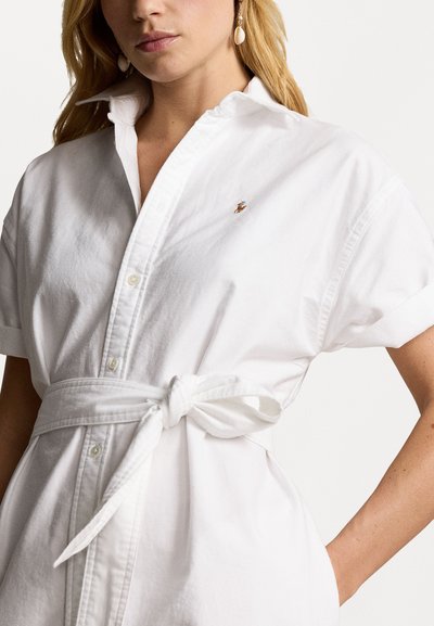 Polo Ralph Lauren BELTED SHORT SLEEVE OXFORD SHIRTDRESS - Blousejurk - white