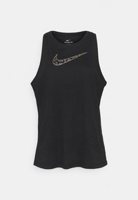 Czarna bezrękawnik Nike wykonana z miękkiego materiału, z logo Nike w złotym kolorze i w motyw zwierzęcy na piersi.