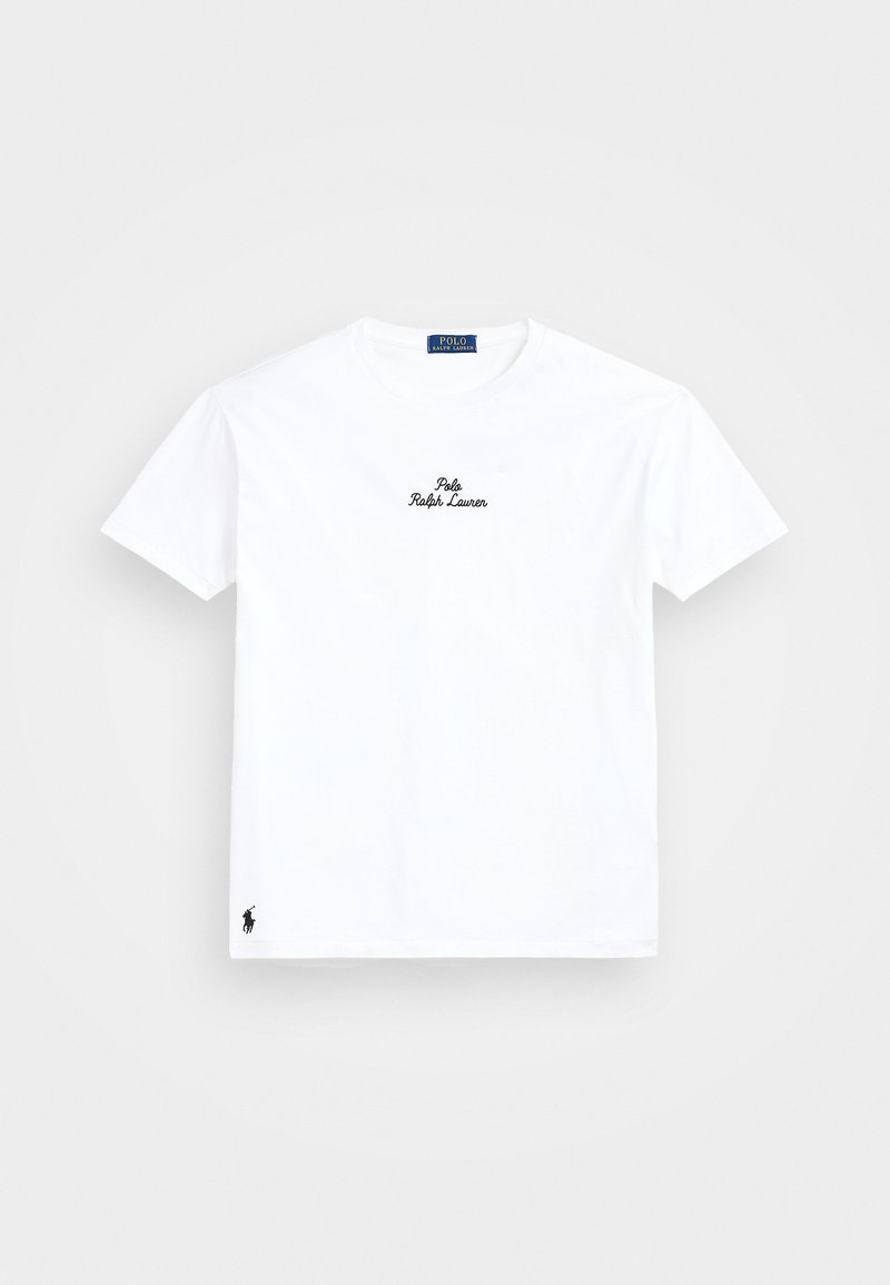 T-shirt en coton blanc avec col rond, manches courtes, logo "Polo Ralph Lauren" brodé en noir sur la poitrine et petit logo noir sur l'ourlet.