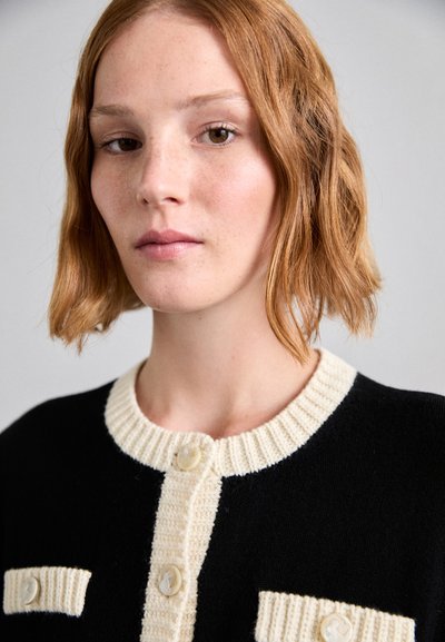 Tory Burch KENDRA CHUNKY TRIM CARDIGAN - Cardigan - black/french cream