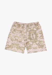 Beige Tarnhosen mit elastischem Bund. Leichter Stoff mit verschiedenen Beig- und Cremetönen in einem sprenkelten Muster.