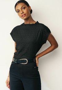 Next - SHORT SLEEVE TEXTURED REGULAR FIT - Blus - black Miniatyrbild 1