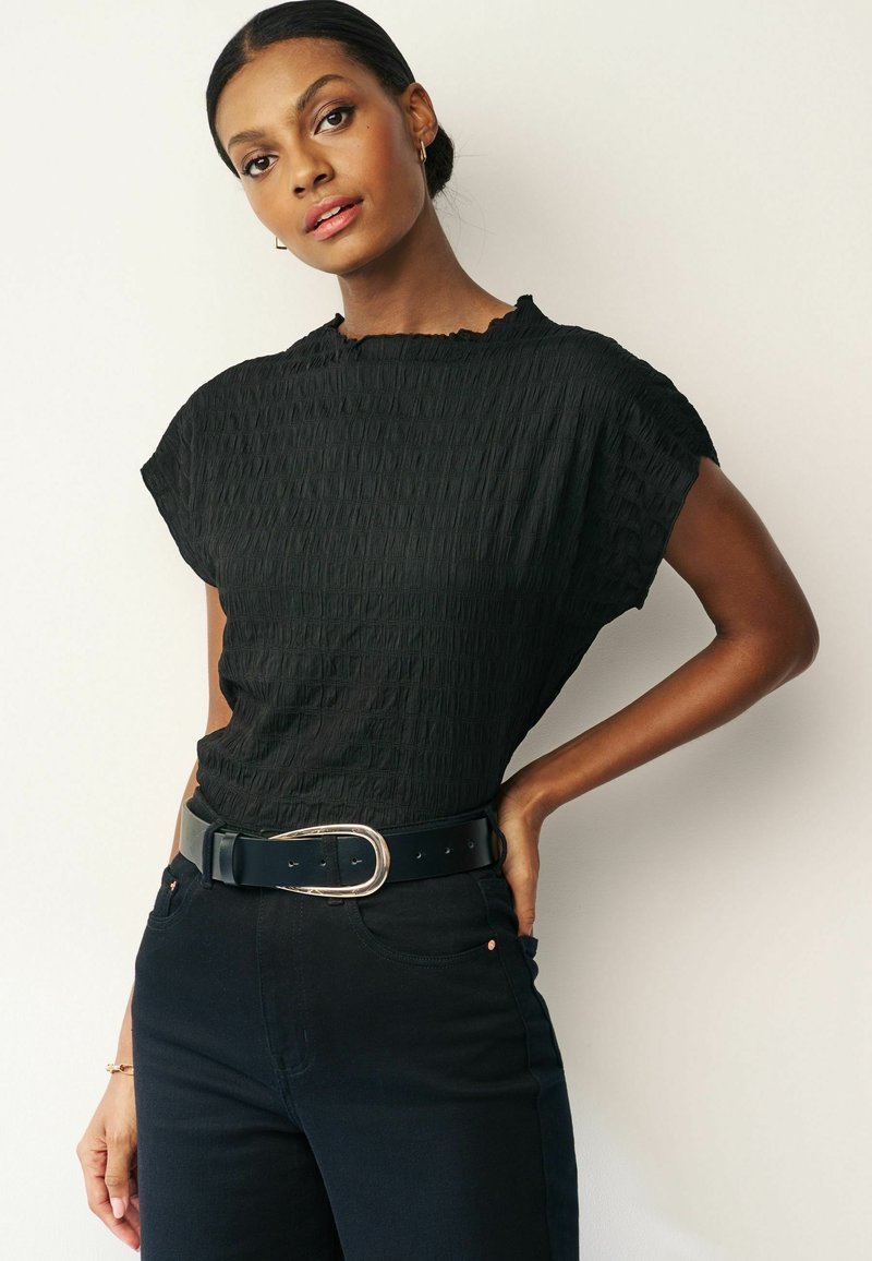 Next - SHORT SLEEVE TEXTURED REGULAR FIT - Blus - black, Förstora