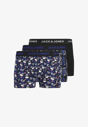 Tre paia di boxer aderenti con fascia elastica in vita. Uno presenta un design con teschi floreali, un altro ha un motivo paisley e l'ultimo è di colore nero solido.
