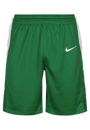Grüne Sportshorts mit weißen Seitenpaneelen und einem weißen Nike-Swoosh-Logo vorne rechts, ausgestattet mit einem elastischen Bund.