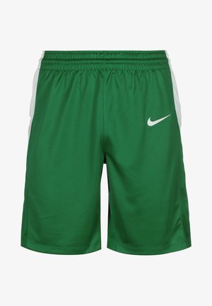 Shorts de sport verts avec panneaux latéraux blancs et logo Nike swoosh blanc sur le devant droit, dotés d'une ceinture élastique.