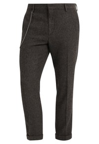 Grijze geprinte broek met een slim fit, omslagzoom en een zijzak met zilverkleurige hardware. Gemaakt van een gestructureerde, geweven stof.
