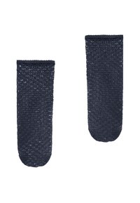 Due calze interne in tessuto a rete blu navy con punta arrotondata, design senza cuciture e finitura testurizzata, adatte per calzature.