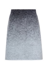 Knielange rok met een gradientpatroon dat van donkergrijs naar lichtgrijs overloopt, bedekt met kleine pixelachtige stippen.