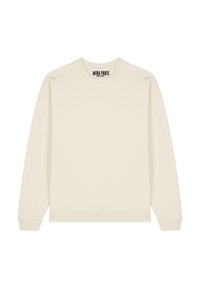 Felpa color crema realizzata in morbido materiale. Presenta un collo rotondo, maniche lunghe e orlo a coste. Etichetta del marchio visibile all'interno del collo.