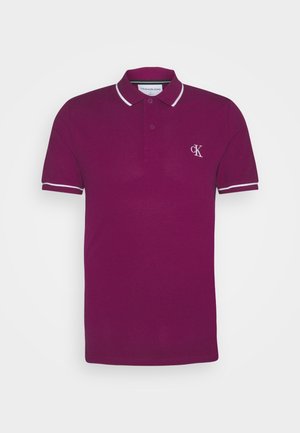 Bordowa koszulka polo z białym wykończeniem, posiada kołnierzyk, listwę na guziki oraz wyszywane logo CK na lewej piersi. Wykonana z miękkiej bawełnianej tkaniny.