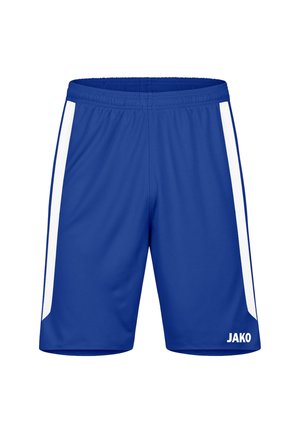 Blue sports shorts featuring white side accents, elastic waistband, and a smooth texture; logo "JAKO" on the lower right side.