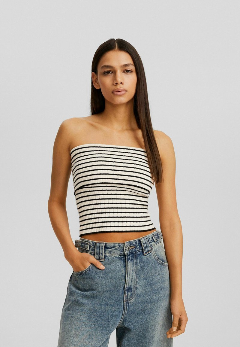 Bershka STRIPED OFFTHE SHOULDER Top beige Zalando.at