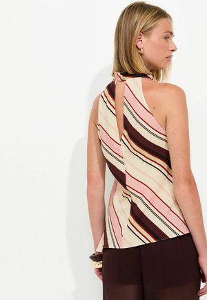 New Look, CRINKLE TEXTURE DIAGONAL STRIPE COWL NECK HALTER TOP - Blusa - pink pattern
