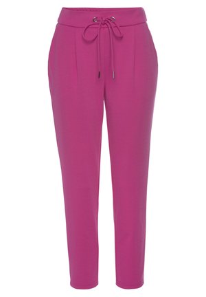 Pantalon décontracté violet fuselé avec taille à cordon et poches latérales, conçu pour le confort et un usage quotidien.