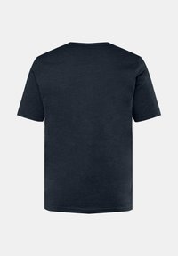 Marinblå bomull t-shirt, kortärmad, rundad halsringning, enfärgad design, med slät textur och en rak fåll i botten.