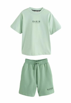 Light green short-sleeve T-shirt and matching shorts with "BAKER by Ted Baker" text printed in black on both pieces.