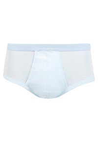 Caleçons en coton bleu clair avec une taille douce, dotés d'une couture à l'avant pour un maintien et d'une texture lisse pour le confort.