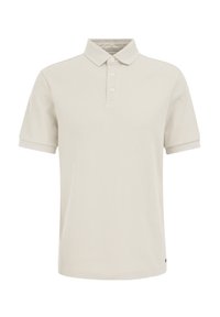 Gaišs ribots polo krekls ar klasisku apkakli, trīs pogu slēgšanu un īsām piedurknēm. Smalka tekstūra, tīrs dizains un minimālas detaļas.