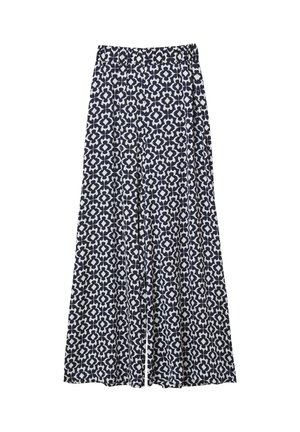 Pantaloni a gamba larga con motivo floreale geometrico bianco e nero e vita elasticizzata.