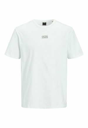 Balta medvilnė marškinėliai su apvalia iškirpte, trumpomis rankovėmis ir mažu pilku "JACK & JONES" logotipu ant krūtinės. Paprastas ir klasikinis dizainas.