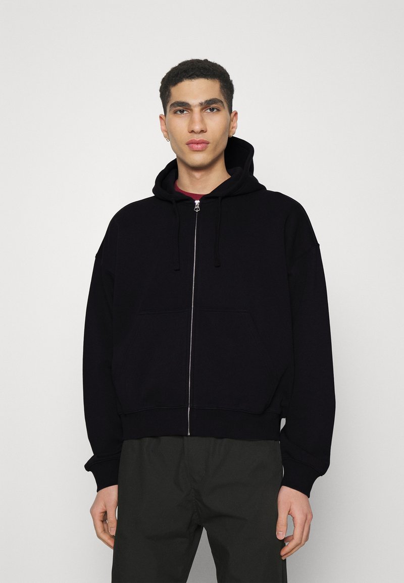 Weekday REGULAR BOXY ZIP HOODIE - Zip-up sweatshirt - black - Zalando.ie