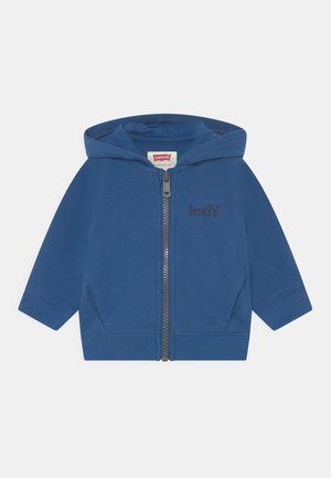 Blå hoodie för småbarn med framdragkedja, två fickor, ribbade ärmslut och Levi's logotyp på bröstet.