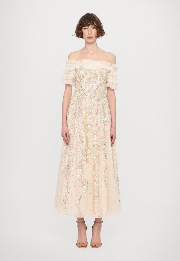 CONFETTI RUFFLE OFF SHOULDER ANKLE GOWN - Occasion wear - cream