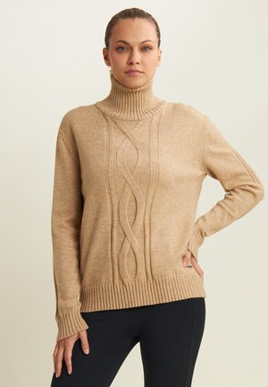 COLLO ALTO CON TRECCIA - Pullover - brown