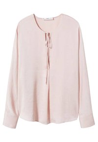 Blusa a maniche lunghe di colore rosa chiaro con scollatura rotonda e dettaglio con fiocco sulla parte anteriore. Realizzata in un tessuto leggero e liscio con una vestibilità comoda.