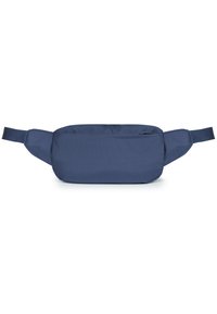 Marsupio blu navy realizzato in materiale resistente, con una consistenza liscia, forma allungata e spallacci regolabili ai lati.