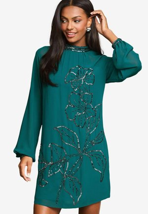 Lipsy LONG SLEEVE HAND EMBELLISHED ARTWORK MINI- REGULAR FIT - Juhlamekko - teal blue