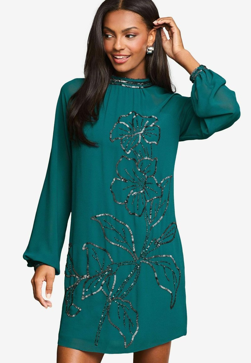Lipsy LONG SLEEVE HAND EMBELLISHED ARTWORK MINI- REGULAR FIT - Rochie cocktail/Rochie petrecere - teal blue