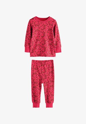 Ensemble de haut à manches longues et pantalon rose, arborant des motifs floraux et des vignes vertes, fabriqué en coton doux avec des poignets et une taille côtelés.