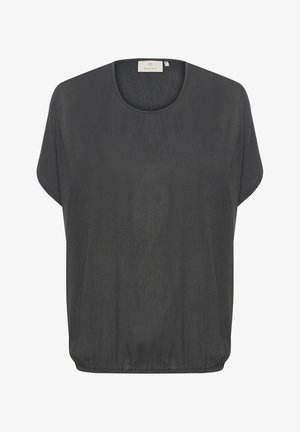 Tumši pelēks, īsām piedurknēm tops ar apaļu kakla izgriezumu un nedaudz savilkta apakšmala. Izgatavots no viegla, strukturēta auduma ar brīvu piegriezumu.