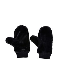 Sorte faux fur votter med en myk tekstur og ribbede mansjetter, med en klassisk votteform og sømløs konstruksjon.
