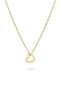 Gouden ketting met een hartvormige hanger met een open ontwerp, een gladde textuur en een gepolijste afwerking.